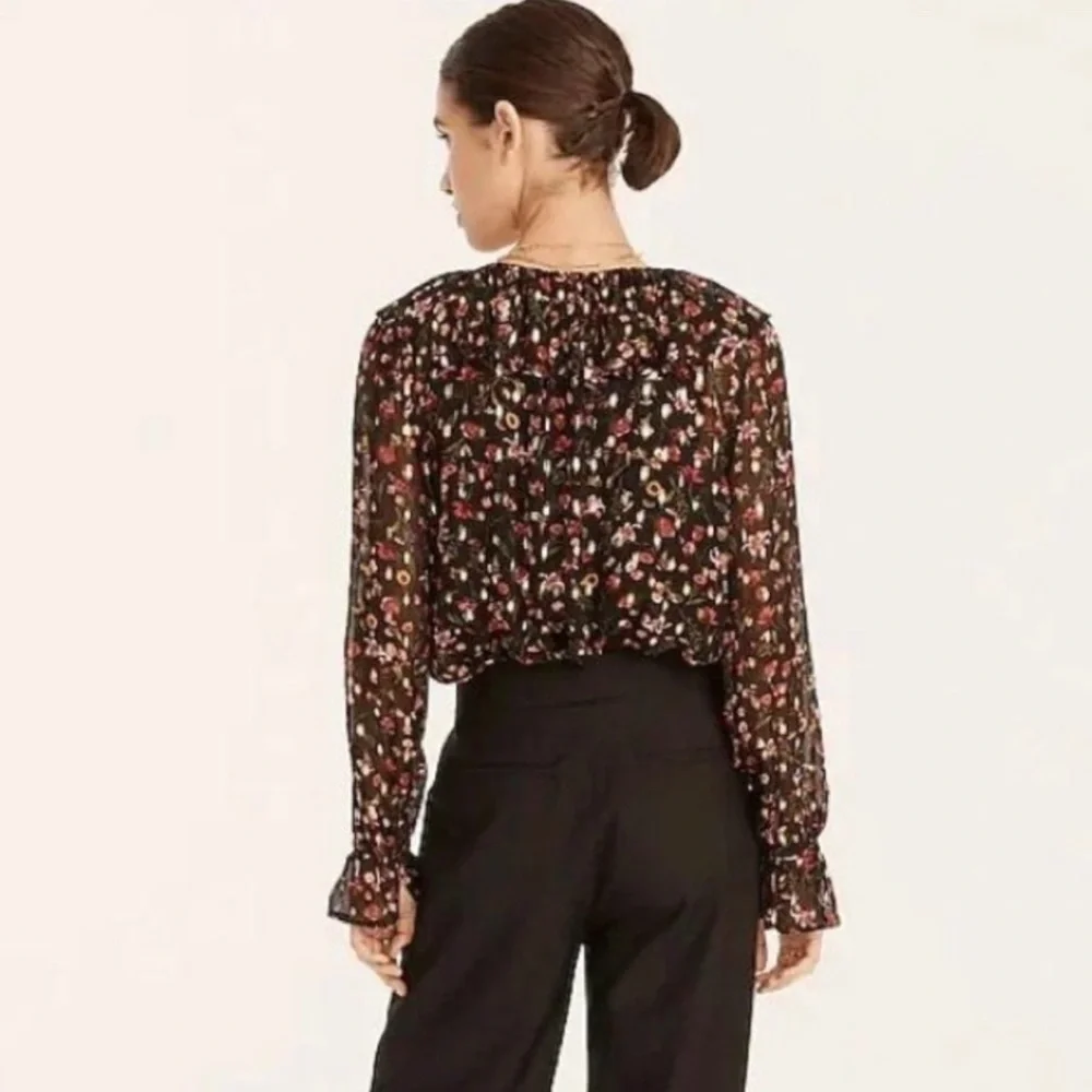 J CREW Ruffleneck Long Sleeve Top In Midnight Vintage Floral XS